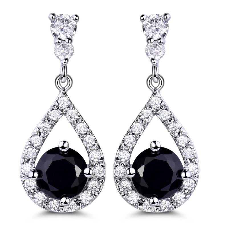 GULICX Silver Plated Base Vintage Black Round Crystal Cubic Zirconia Dangle Drop Earrings Party Jewelry - Image 1